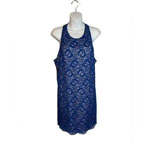 NWT Lavender Brown Racerback Blue Lace Tank Knee Length Dress Small